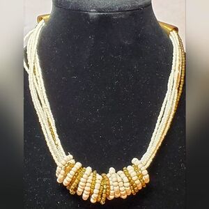 Vintage 1980's shell & metal unique statement Necklace 20"